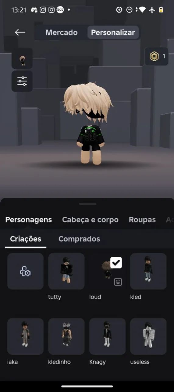 Personagem Roblox - Blusa e cabelo