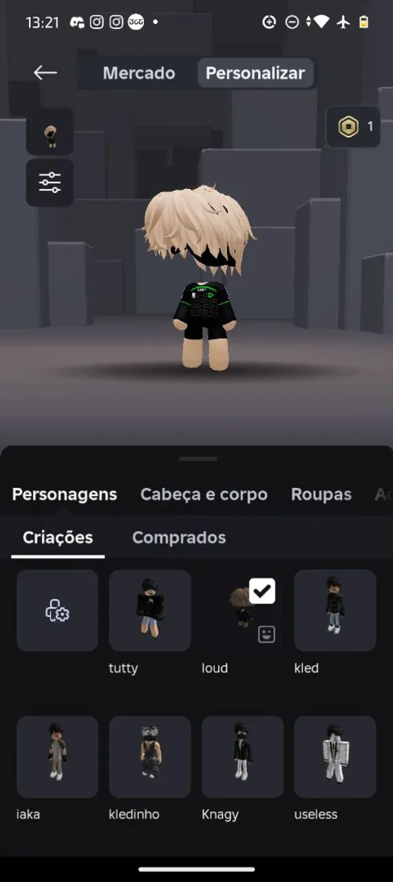 Personagem Roblox - Blusa e cabelo