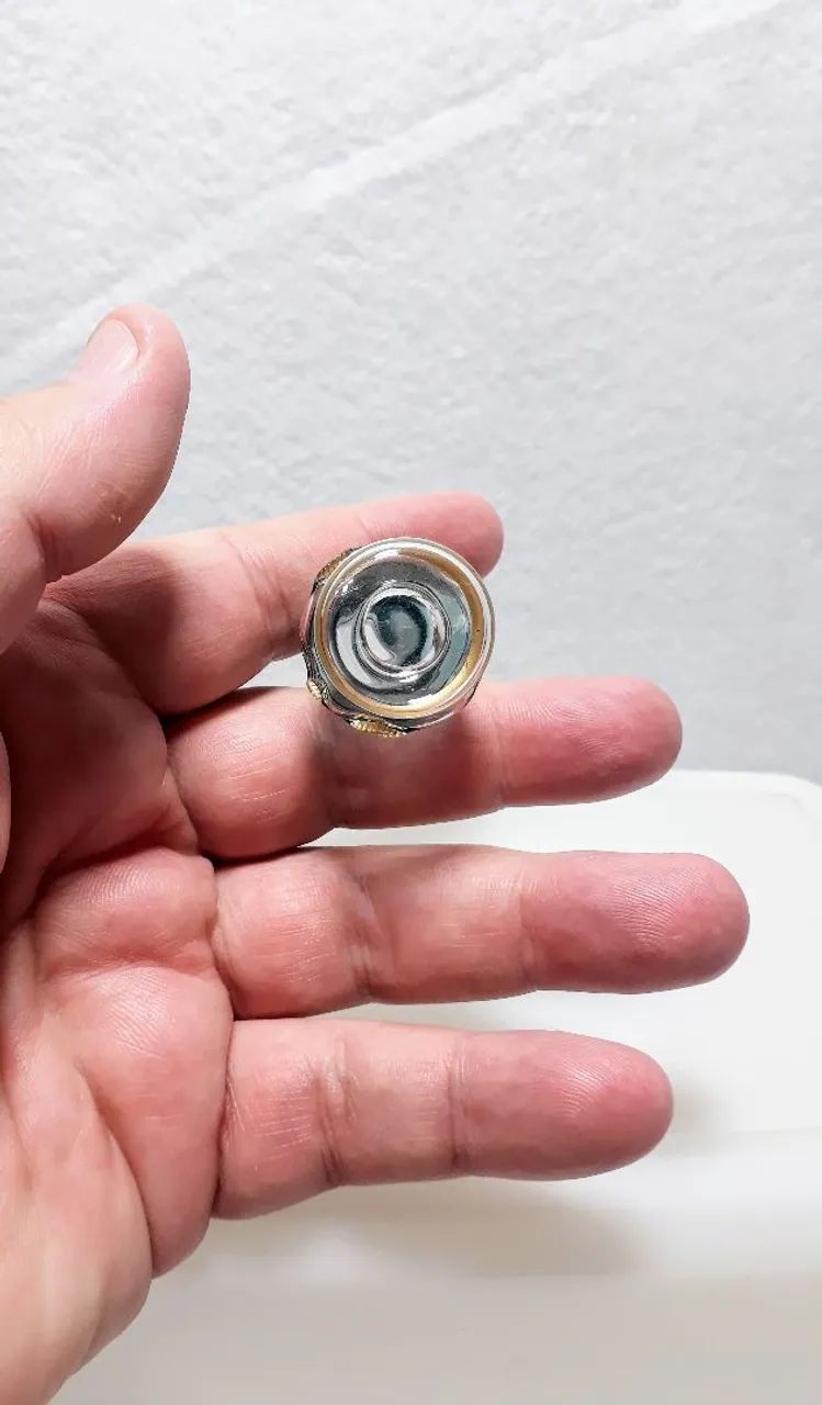 Antigo e pequeno frasco de vidro azul e dourado - Foto 5