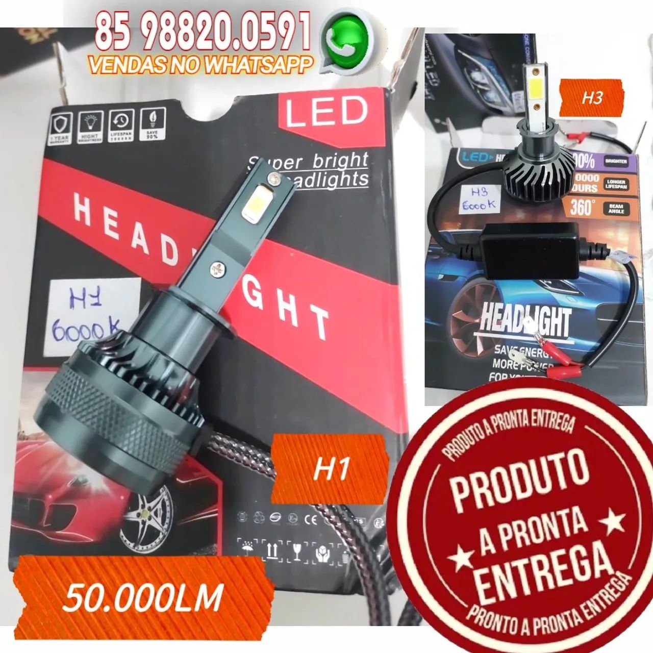Lâmpadas LED para Carro 100W CSP Chips 30000LM - Foto 3