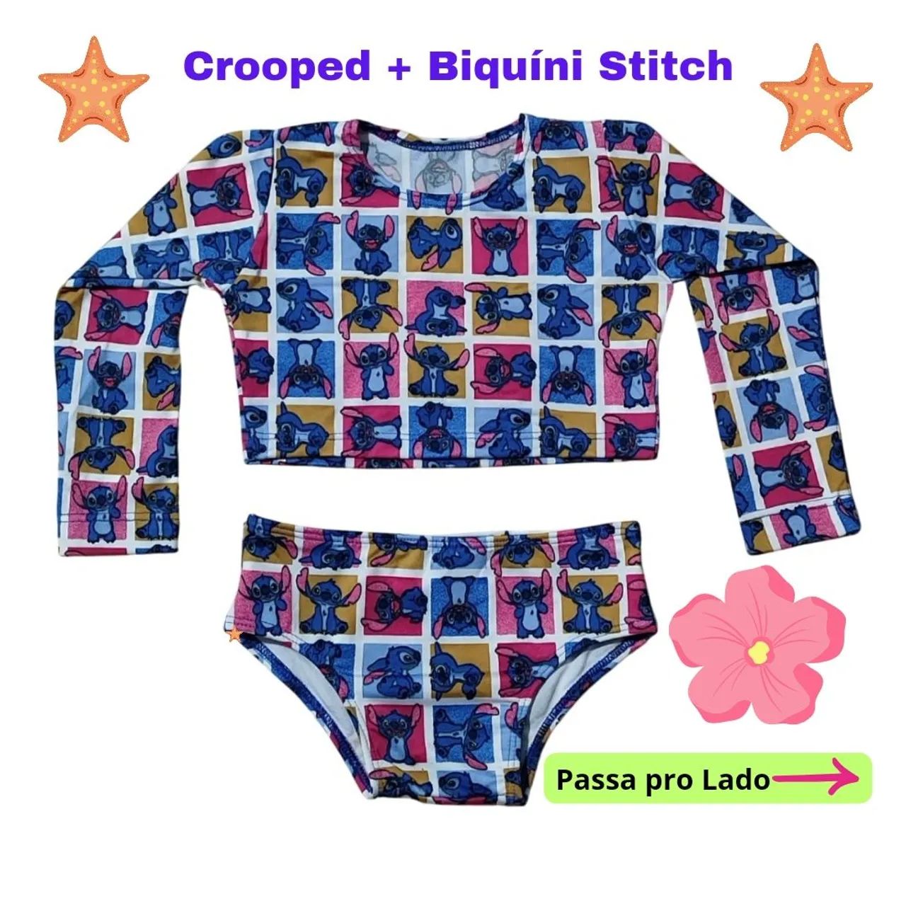 Kit 2 peças: Biquíni para Meninas + Blusa Cropped Manga Longa - 4/5 anos - Proteção 50uv+ - Foto 2