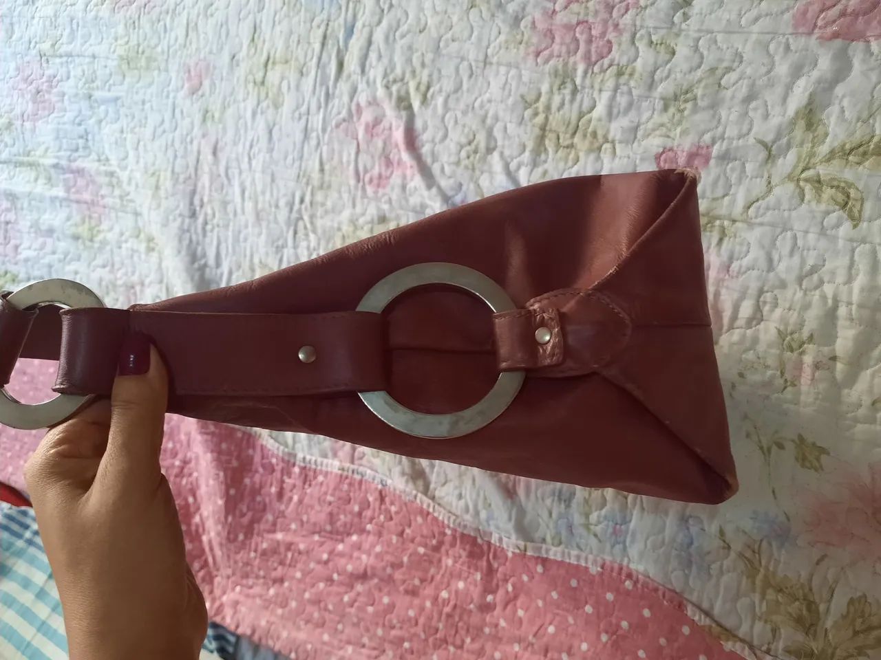 Bolsa de couro legítimo cor vinho - Foto 2