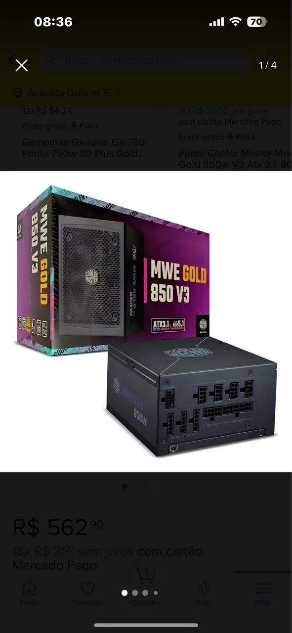 Fonte cooler master 850w 