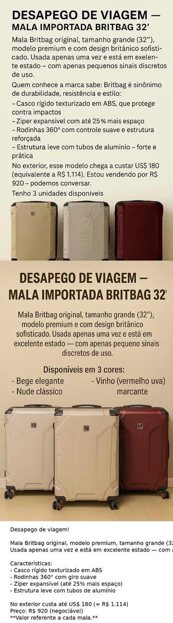 Mala importada BRITBAG 32? - Premium, grande e resistente!