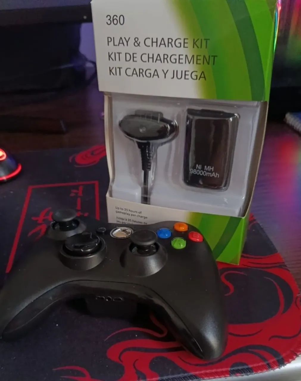 Controle original Xbox 360 com kit de carregamento