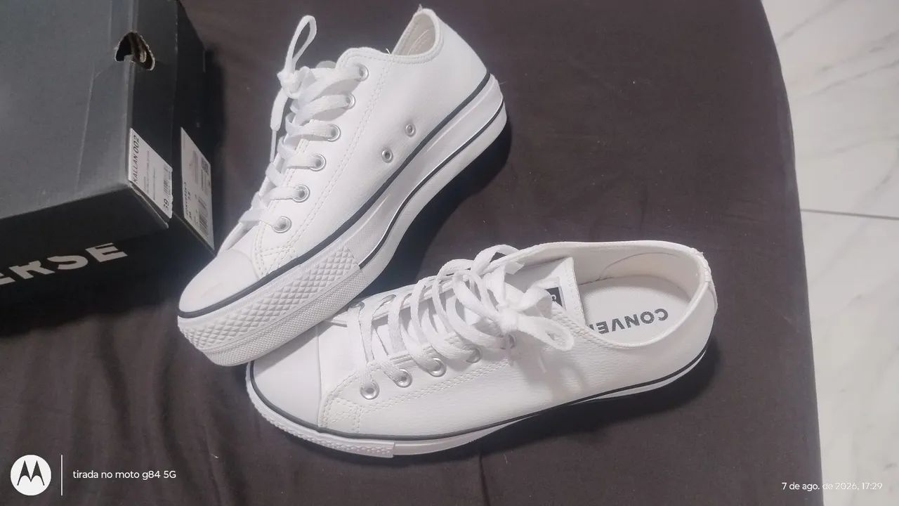 ALL Star Branco de couro plataforma 