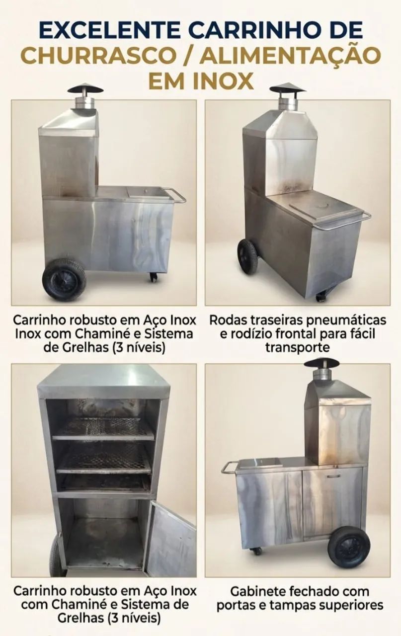 Carrinho de churrasco em aço inox 