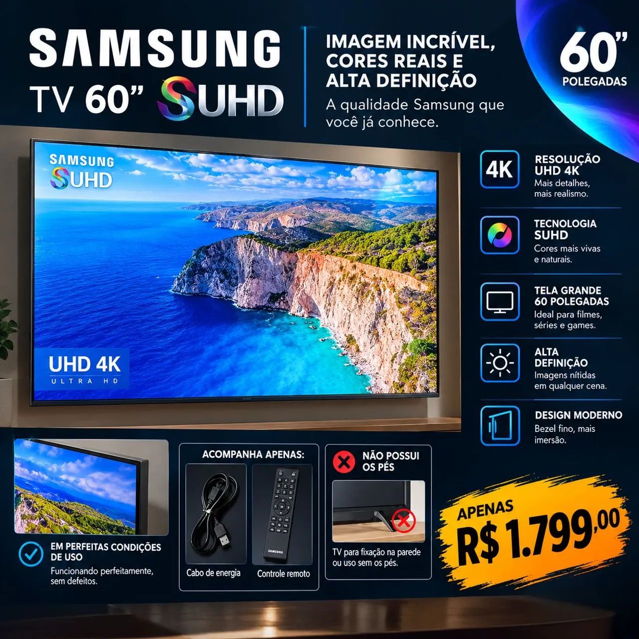Tv Samsung 60 polegadas SUHD, Não é 4K