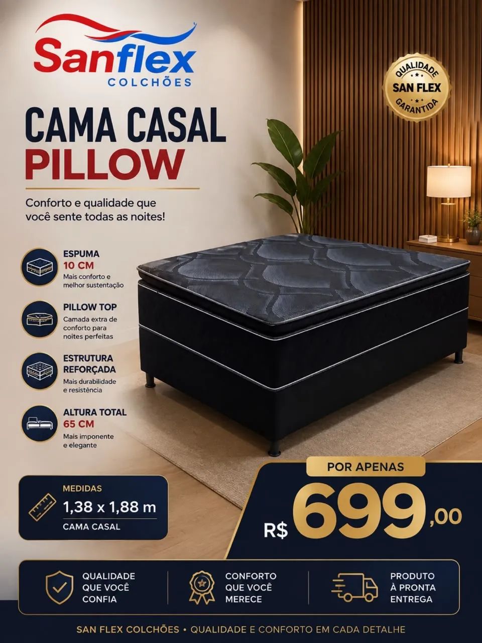 CAMA CASAL LUXO C/ PILOW 