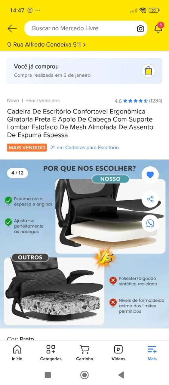 Cadeira escritório ergométrica giratória preta nova na caixa  - Foto 4