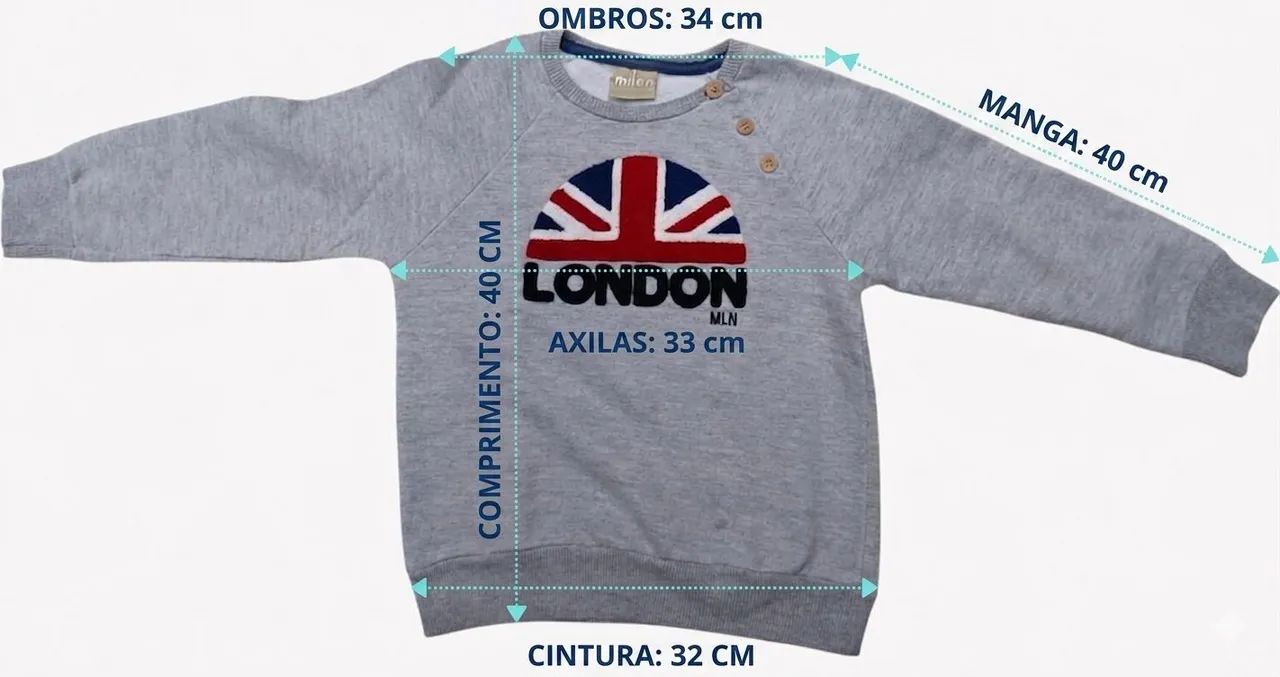 Blusa Moletom Infantil Milan "London" Cinza Mescla - Estampa Bandeira Reino Unido - Foto 2