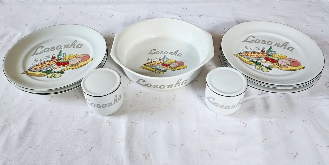 Conjunto de Servir em Porcelana Schmidt: Tema Cozinha Italiana (Lasanha)