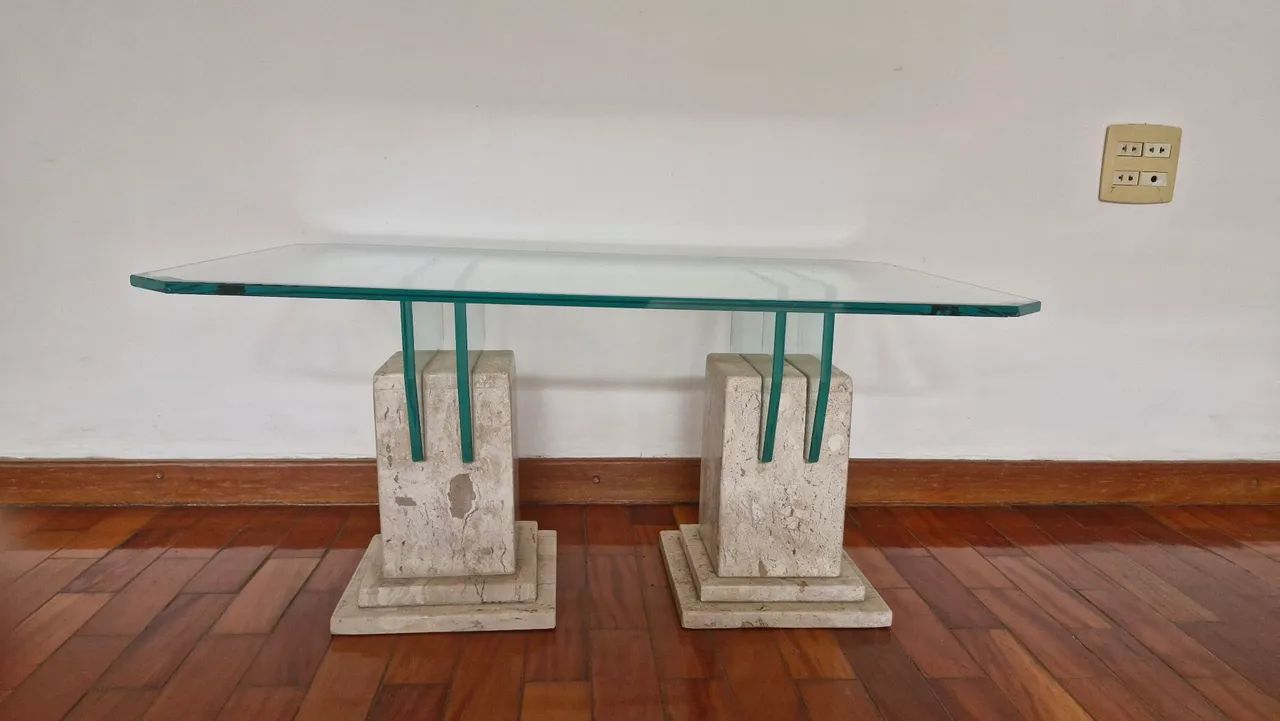 Rack de madeira e mesa de centro de vidro temperado. - Foto 5