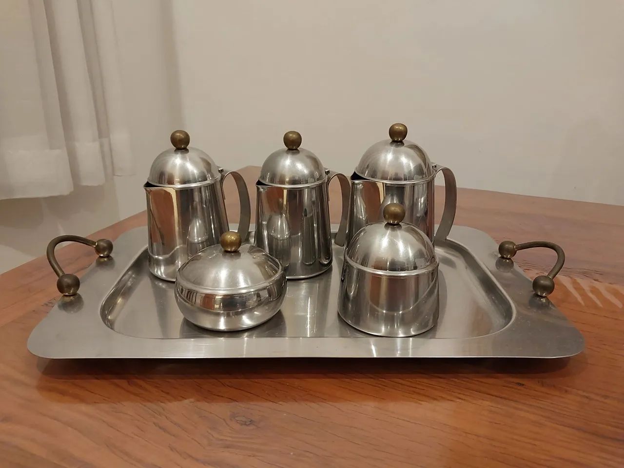 JOGO CHÁ/CAFÉ COM BANDEJA EM INOX -  VINTAGE ANOS 80 - Foto 6