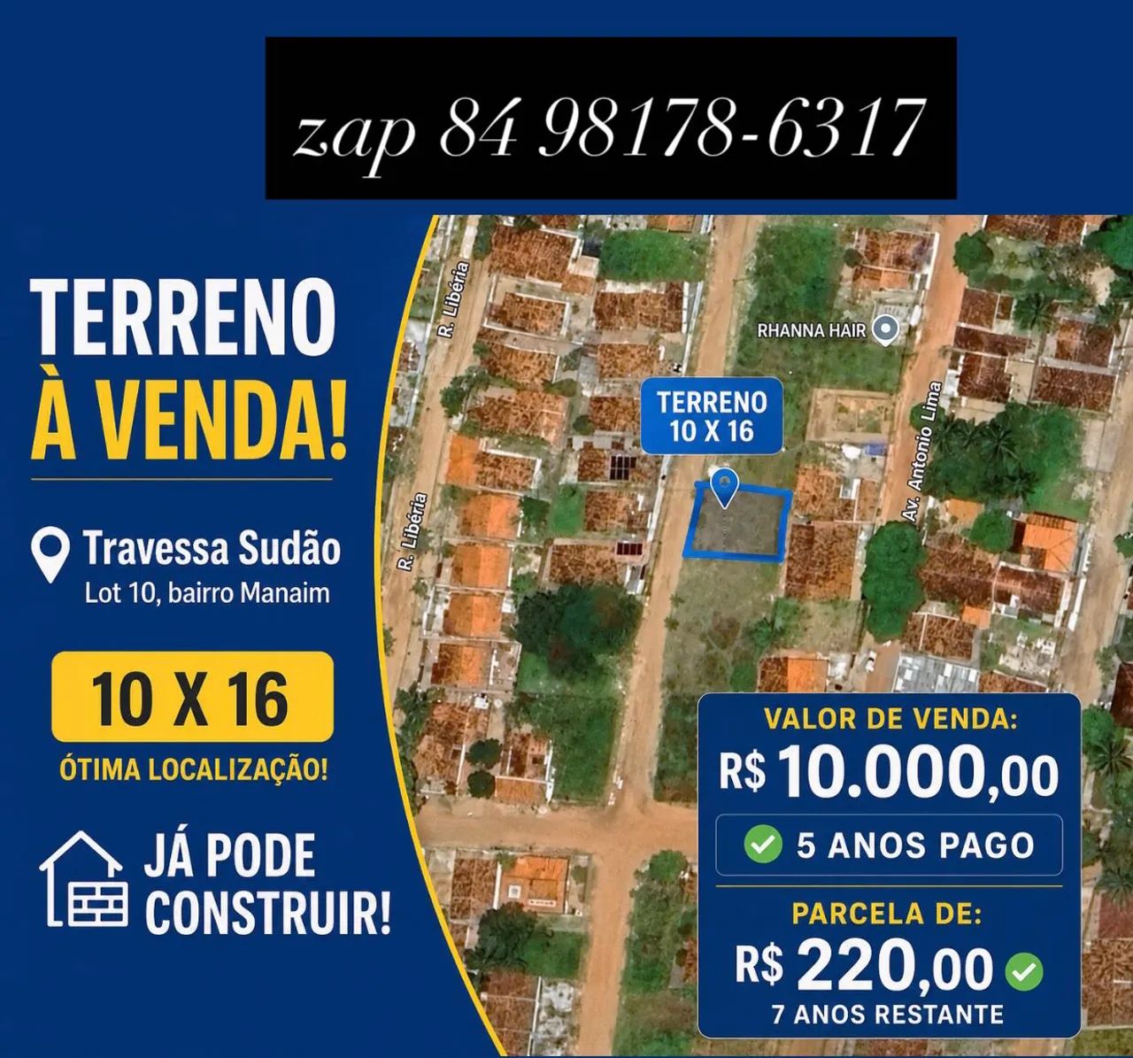 terreno extremoz bairro manaim 10x16 