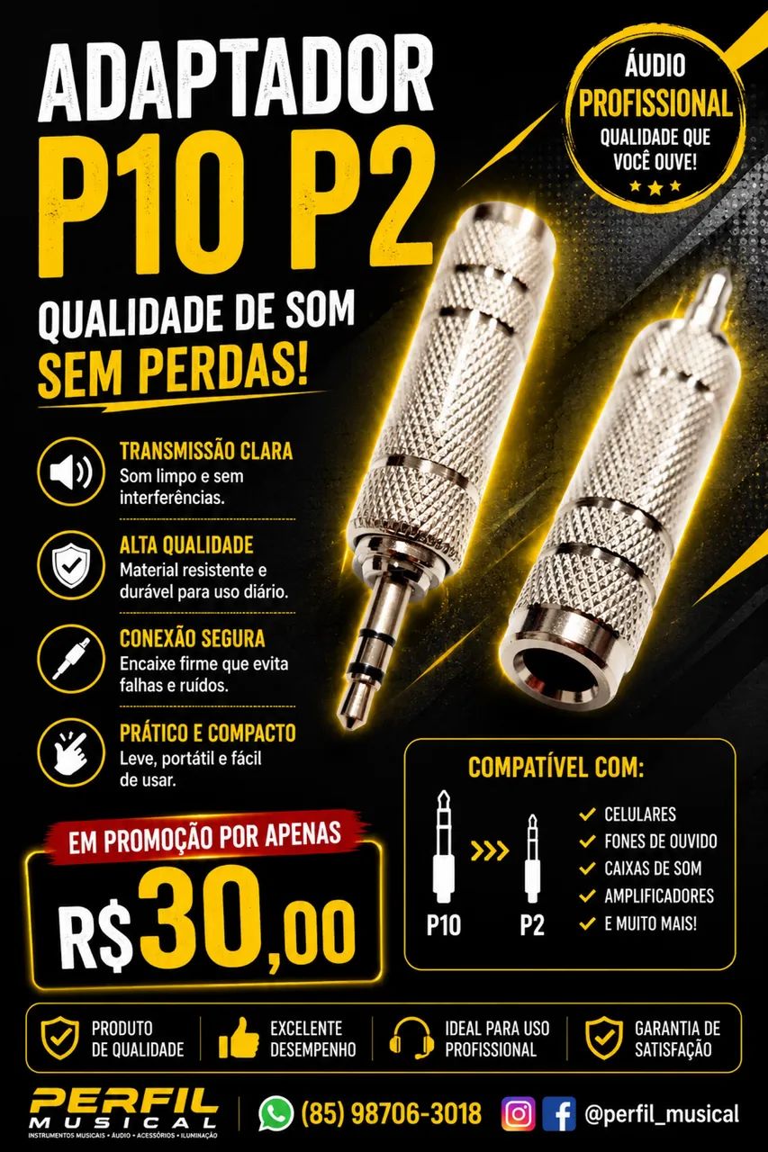 Adaptador metal p10 - p2 adaptação