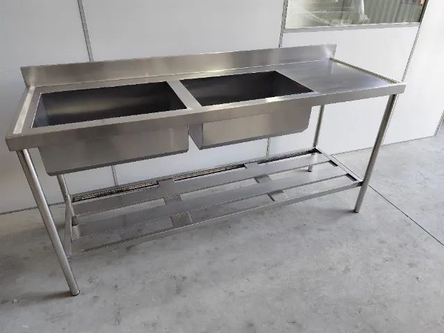 Pia inox 2 bojos 1,80×0,60×0,90 (2×60×40) c/ prateleira