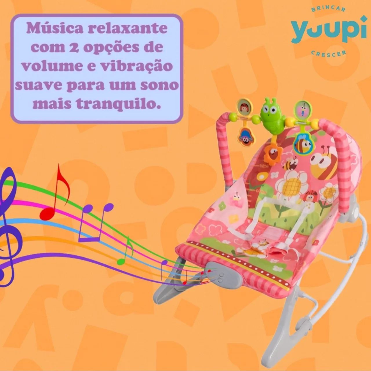 Cadeirinha de descanso musical para bebê