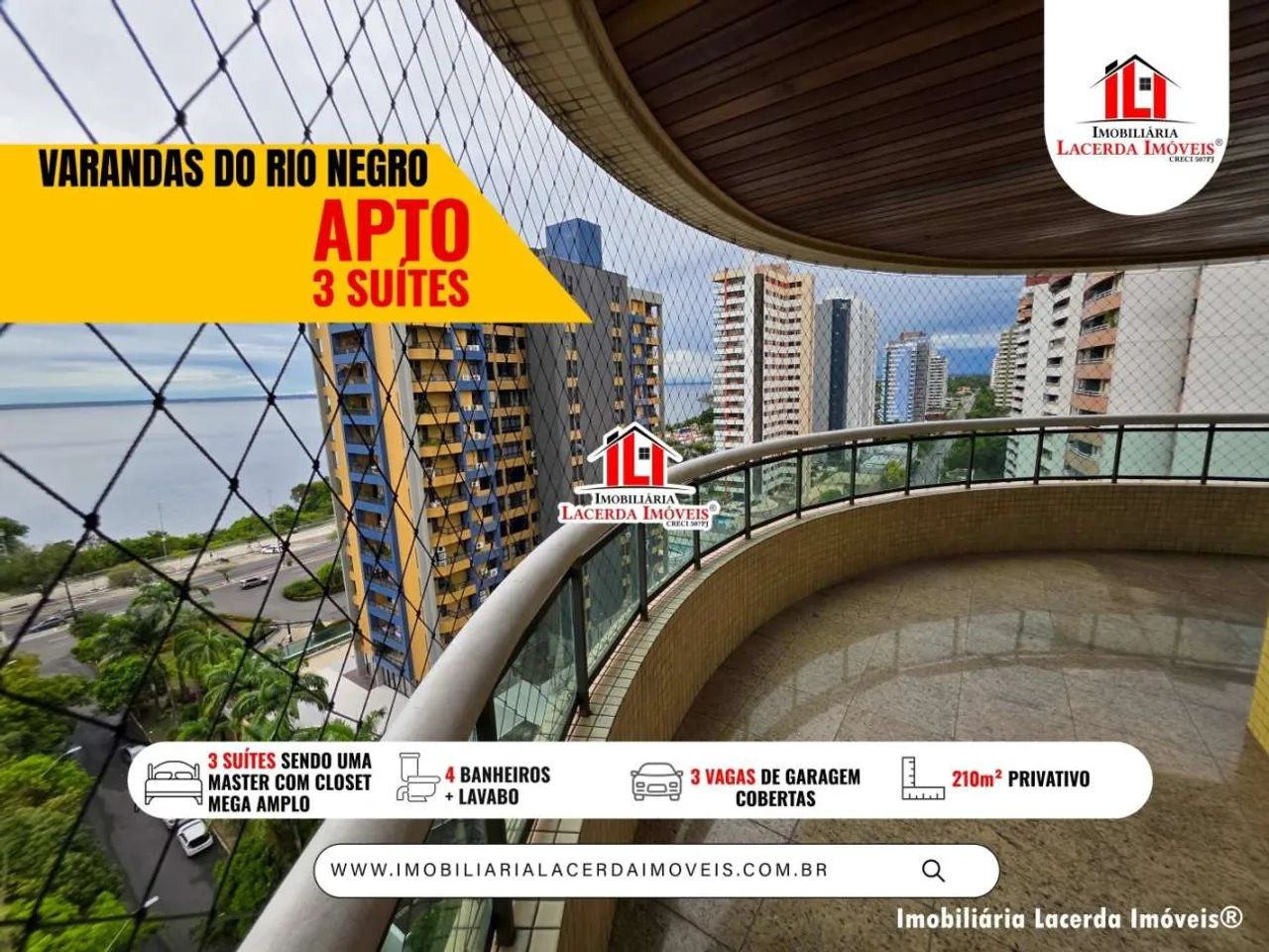 Edifício Varadas do Rio Negro, 210m², 3 suites, Closet Mega Master, Vista Rio e Ponte