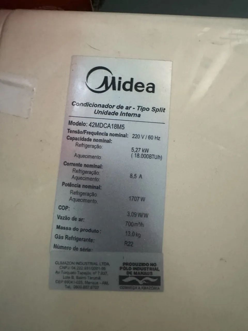 Ar condicionado midea 18.000