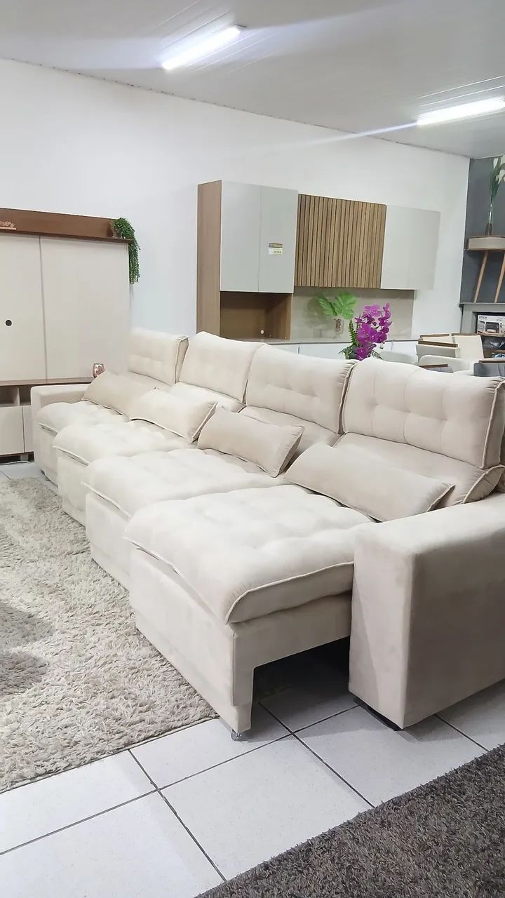 Sofazão retrátil e reclinável de 3,60m todo no Veludo e molas no asento ? - Foto 3