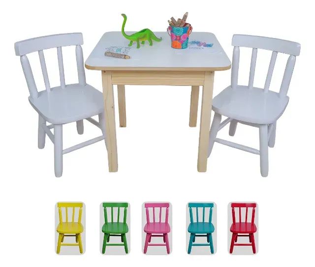 Conjunto Mesa 60X60 Infantil Com Cadeirinhas Infantil Colorida Torneada Resistente