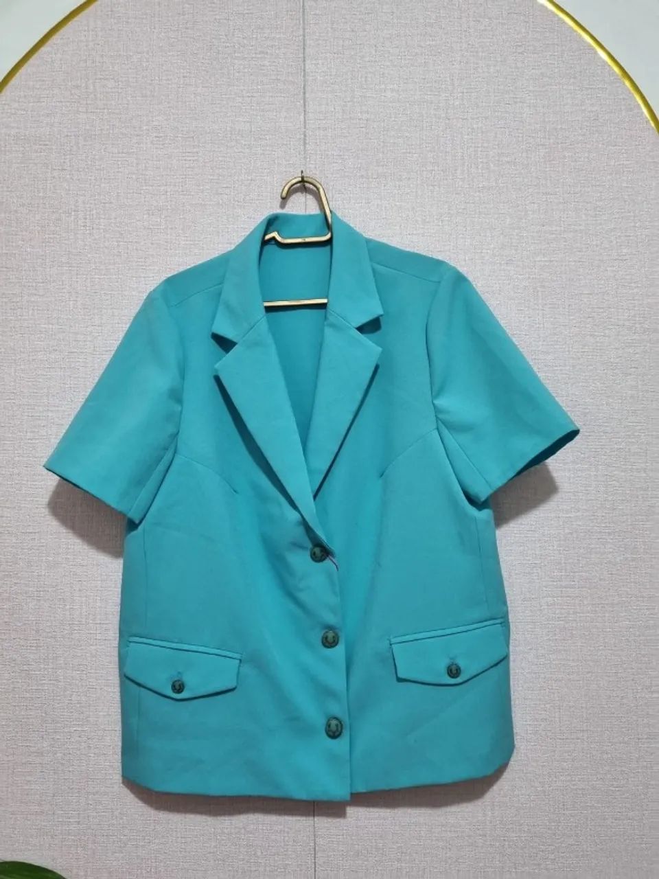 blazer feminino manga curta azul celeste - Foto 2