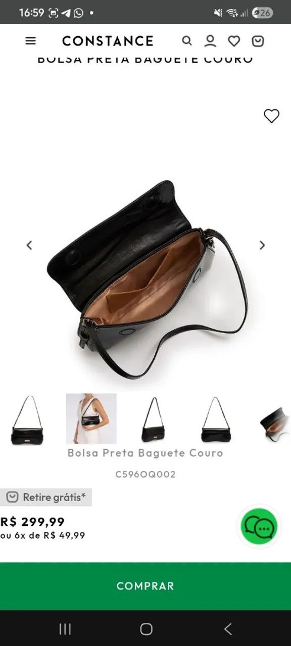 Bolsa Preta Baguete Couro - Foto 4