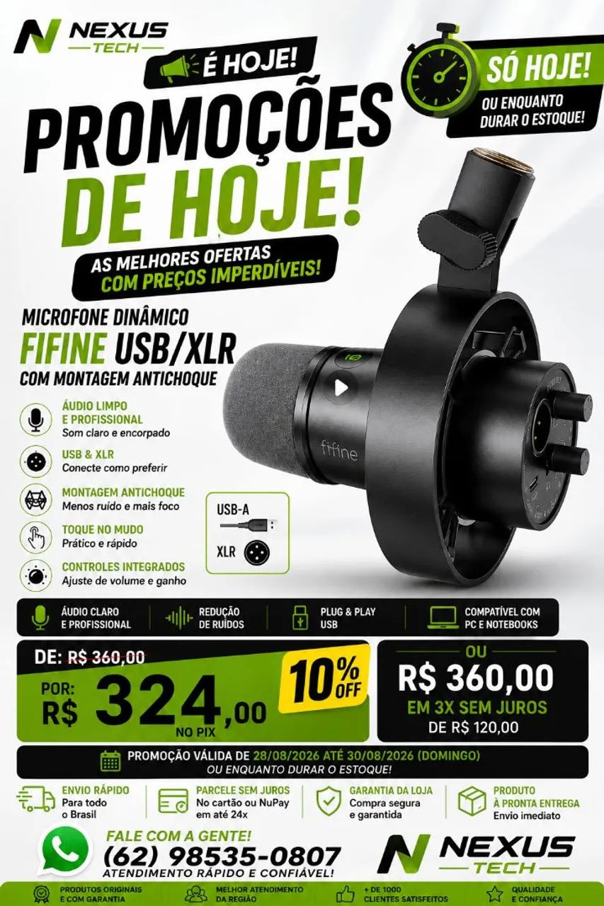 Microfone Fifine K688 USB/XLR Dinâmico para Podcast e Streaming