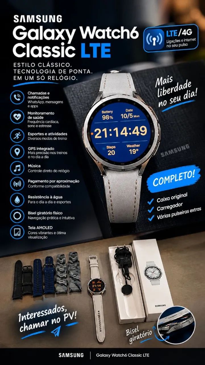 Galaxy Watch 6 classic LTE Prata Em ótimo estado 