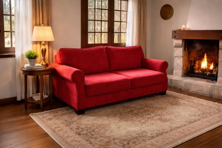 Sofá em suede vermelho