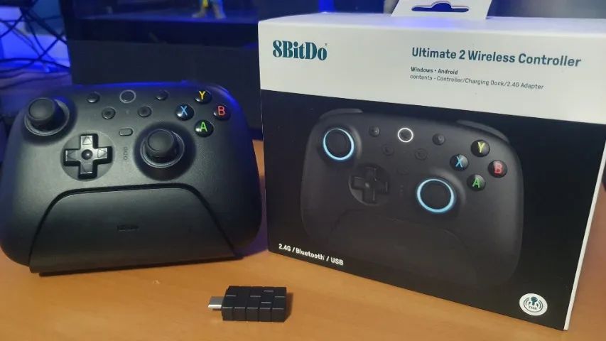 Controle Wireless 8 BitDo Ultimate 2, Efeito Hall, 2.4G, com Dock, p/ PC e Android, Preto