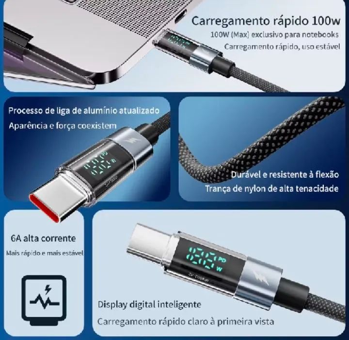 Cabo Tipo C / USB A 240W Carregamento Rápido 5A - Foto 2