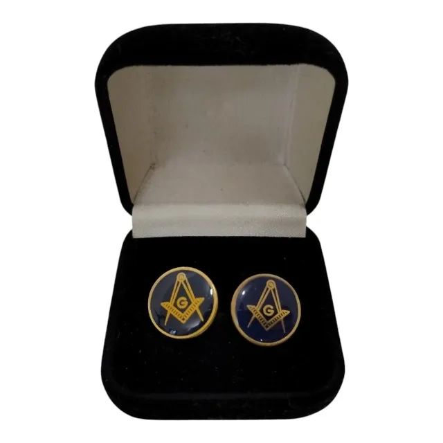Antigo Par de Abotoadura Maçônica Metal Esmaltado Dourado - Foto 5