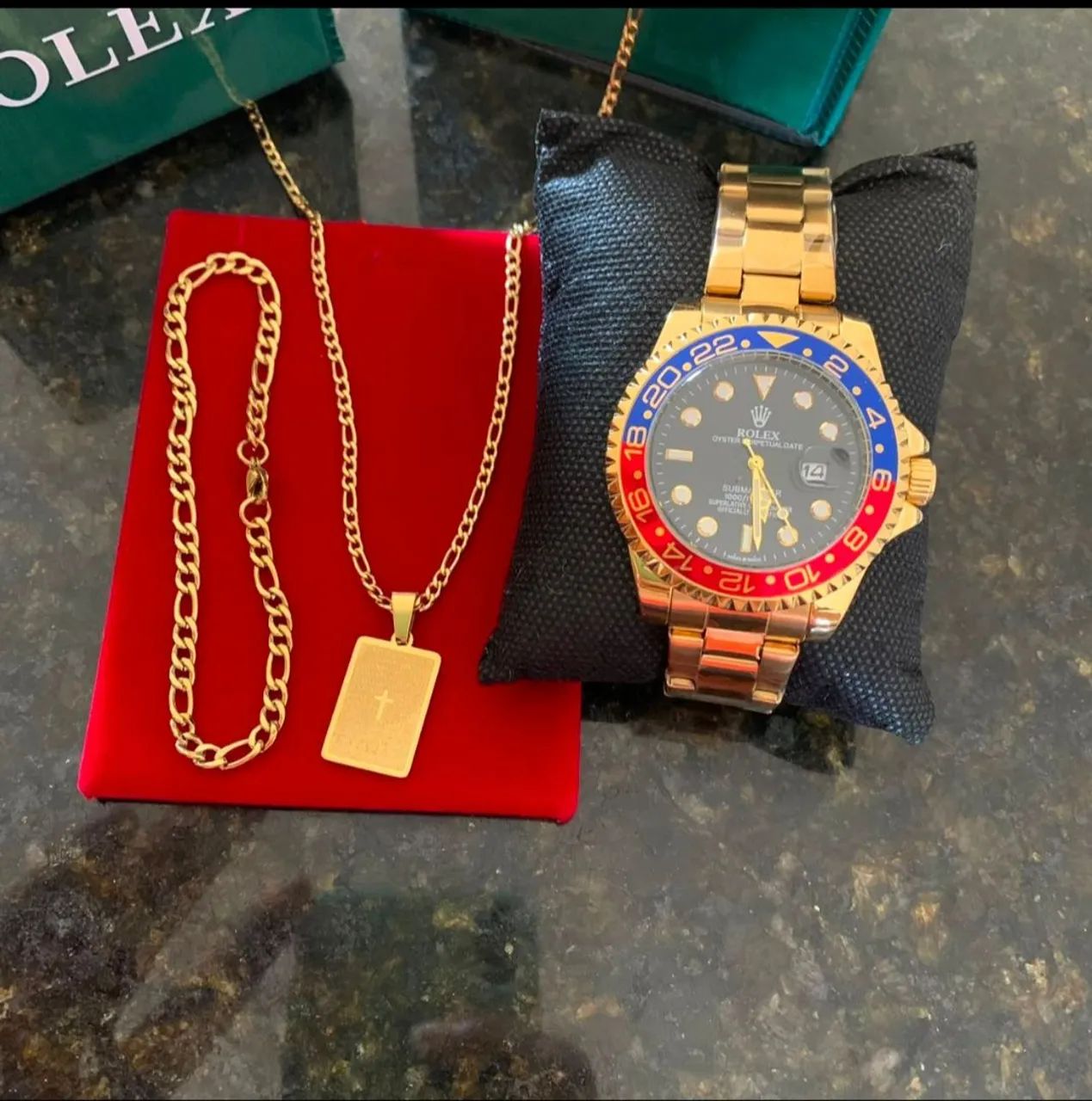 Relógio Rlx Submariner + pulseira + colar 