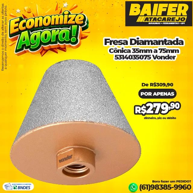Fresa Diamantada Cônica 35mm a 75mm 5314035075 Vonder