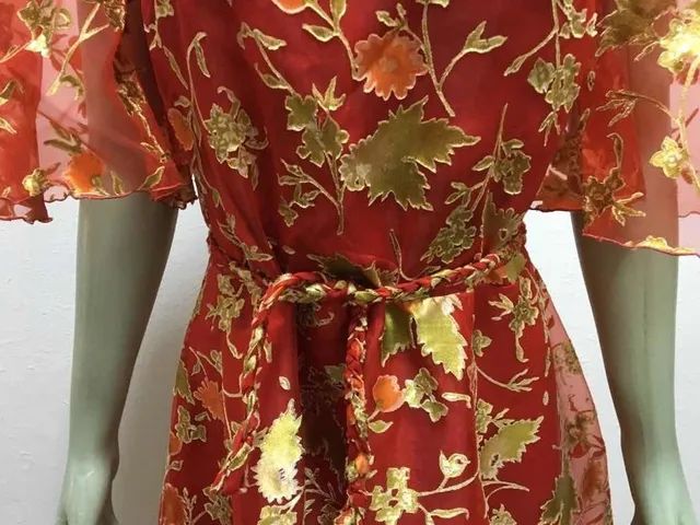 Vestido Alfaiataria Organza Tamanho P Vermelho Estampa Flor - Foto 3