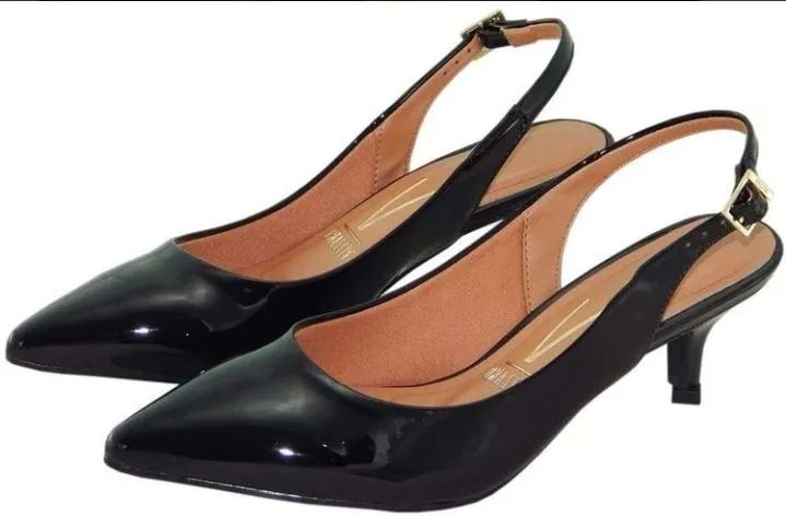 Sapato feminino Scarpin salto médio, preto verniz 
