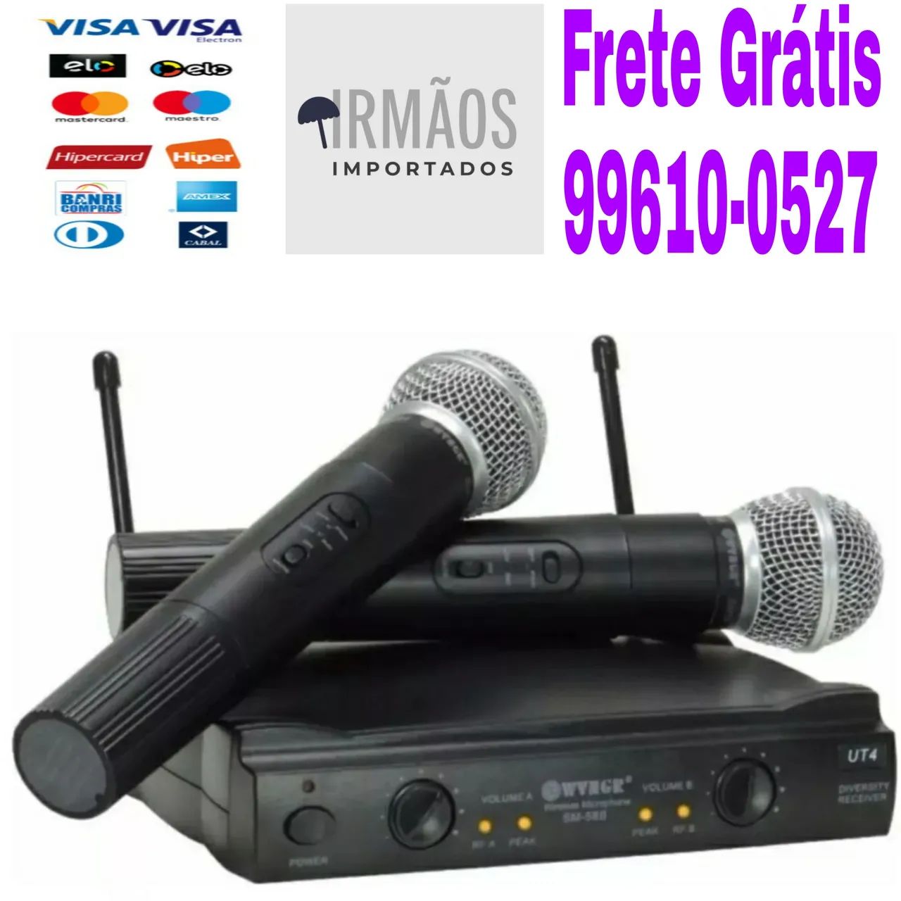 Microfone Sem Fio Duplo UHF Wvngr Sm-58II