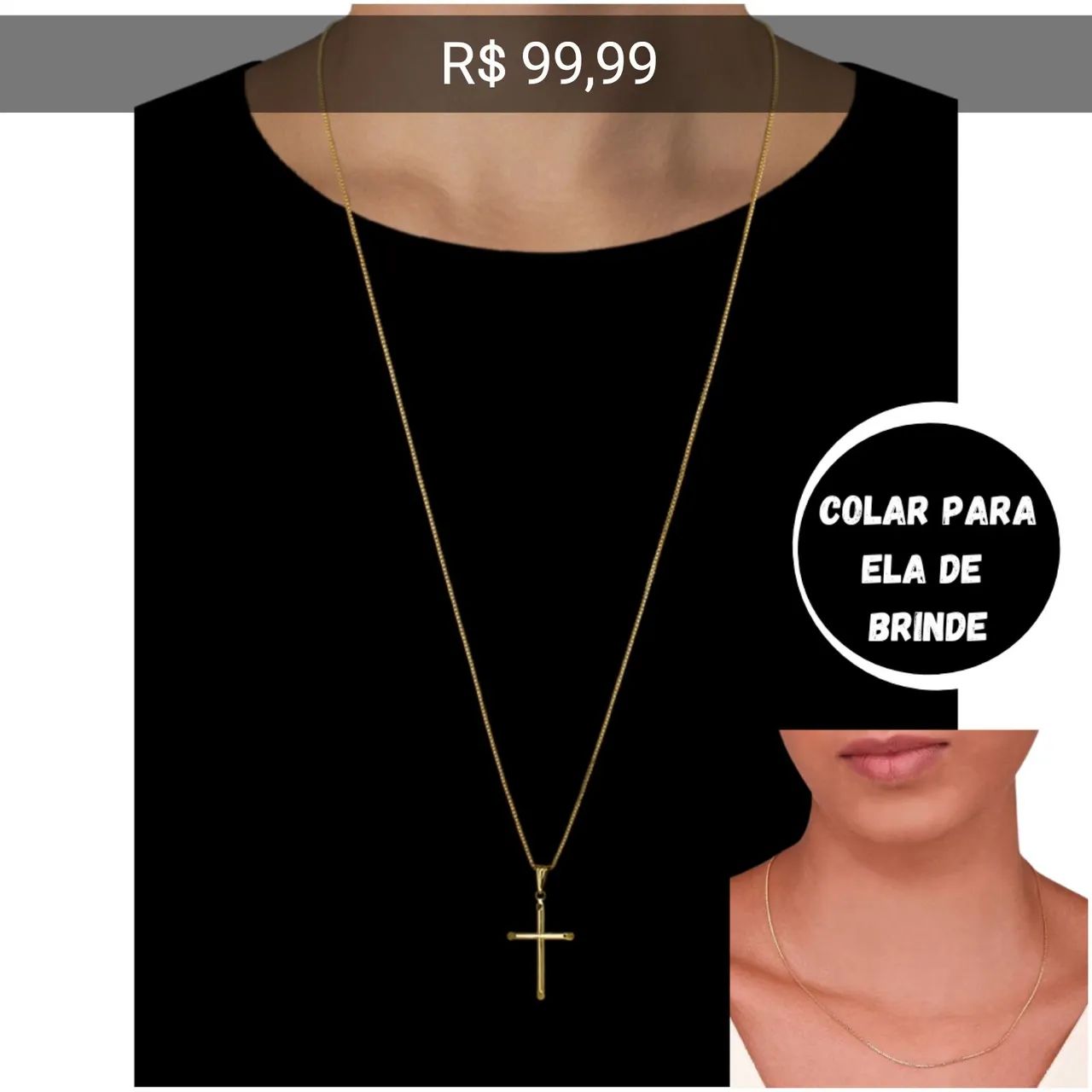 Kit cordao e colar brinde moeda antiga cor ouro