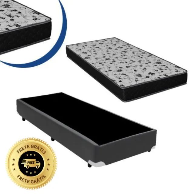 Cama Box Solteiro Suede Cinza + Colchão Espuma D33 17cm Bordado