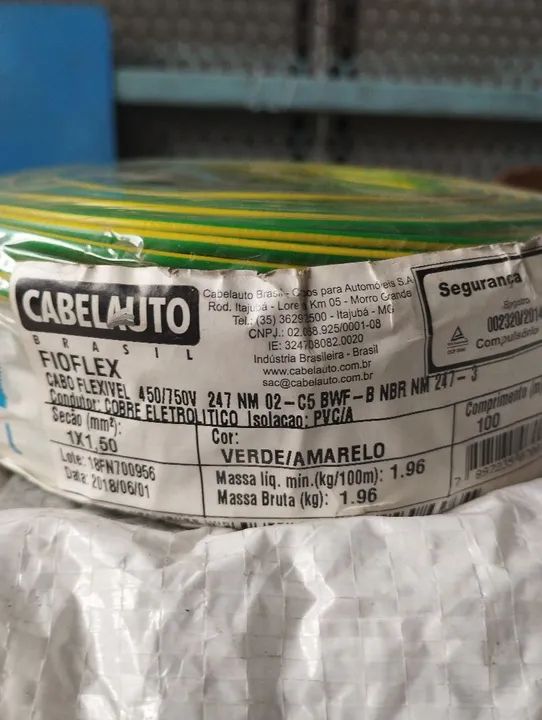 Cabo Flexível Cobre Eletrolítico 450/750V 1x1,50mm² Verde/Amarelo 100m