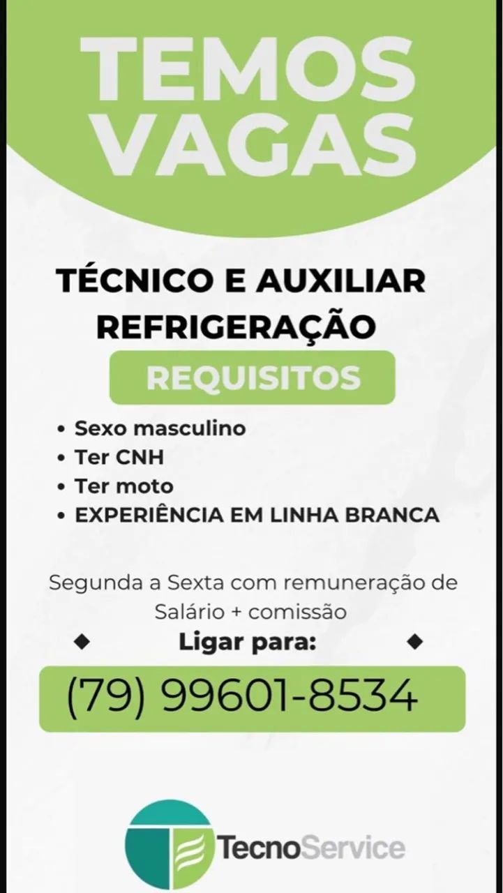 Auxiliar Técnico com moto própria