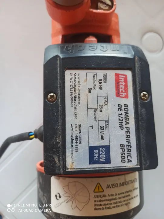 Bomba D'água periférica INTECH  1/2HP  BP500 - Foto 2