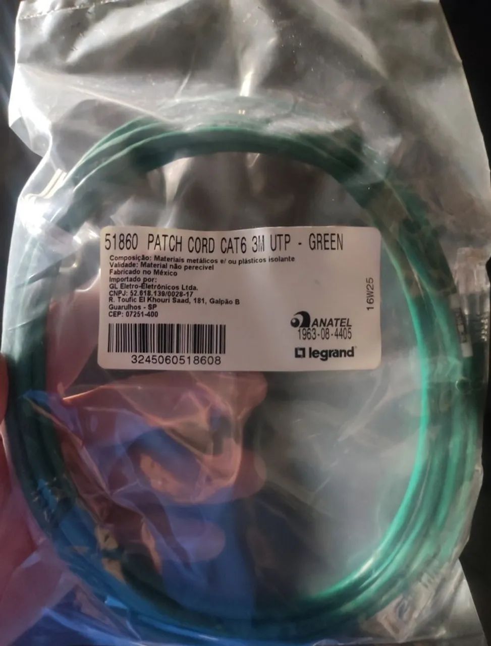 Cabo de Rede Patch Cord Cat6 3 Metros Verde Legrand