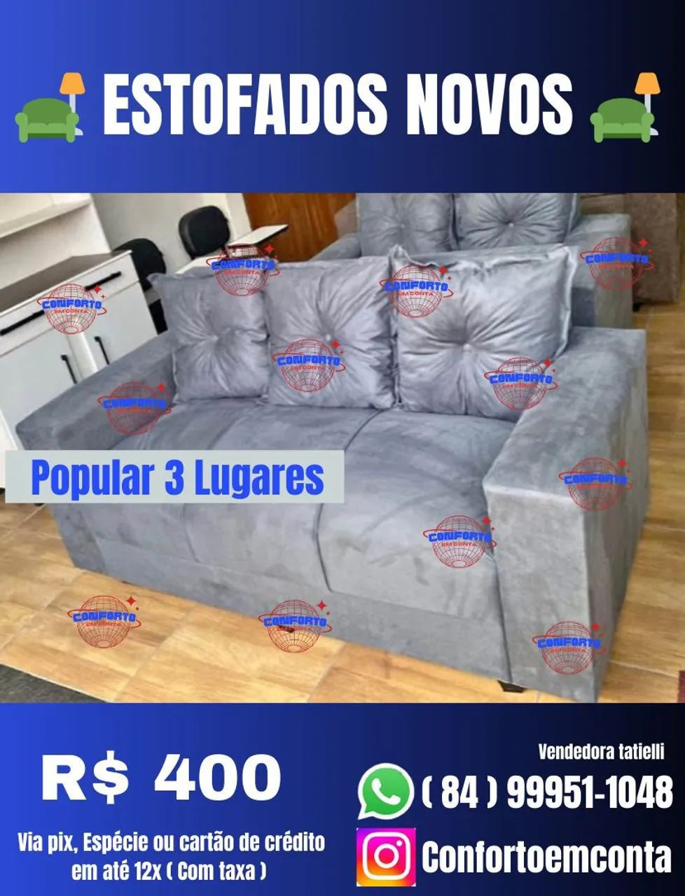 Sofá Popular 3 e 4 lugares novo - R$400 - Foto 2