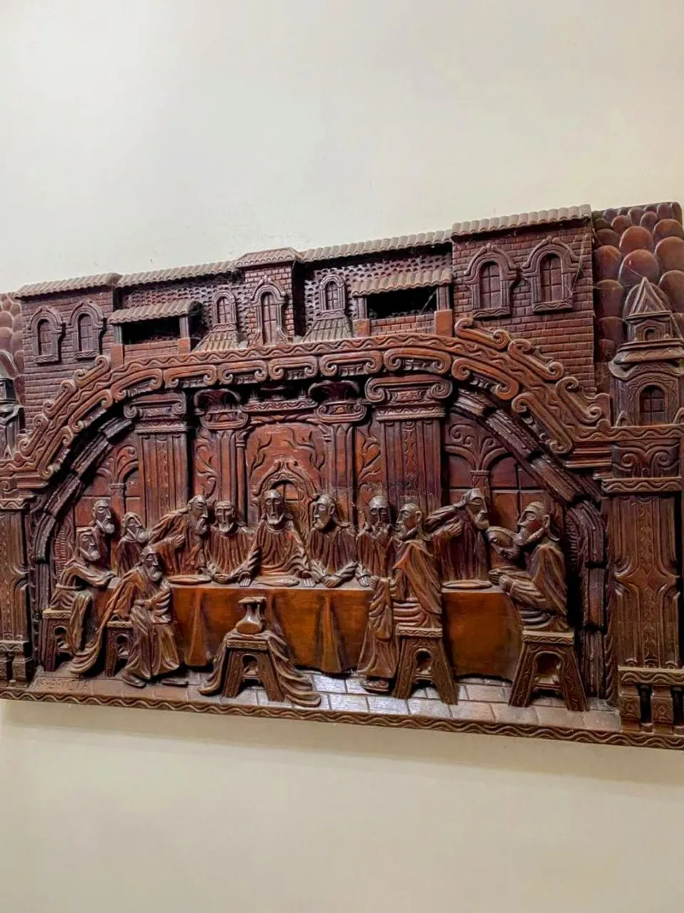 Painel de madeira talhada - A Última Santa Ceia. Peça única!