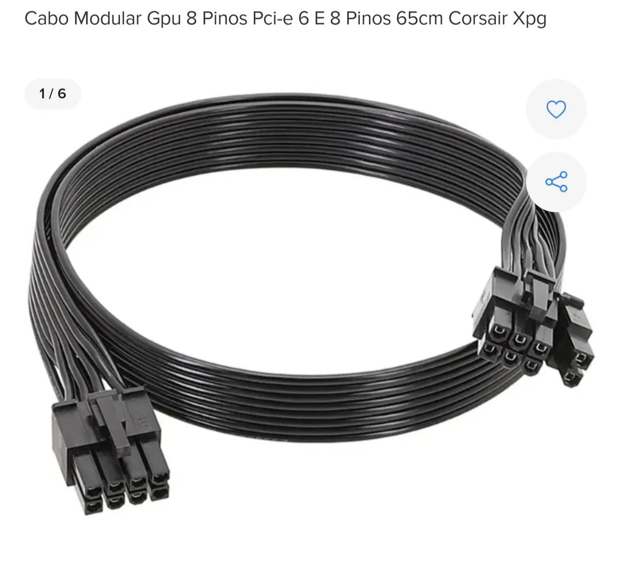 Cabo Modular Gpu 8 Pinos Pci-e 6 E 8 Pinos 65cm Corsair Xpg