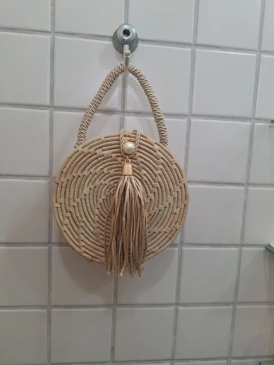 Bolsa de palha redonda com tassel - Foto 2