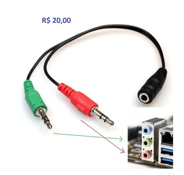 Cabo adaptador 2 p2 Fêmea p/ 1 P3 macho // 2 P2 Macho para 1 P3 Fêmea